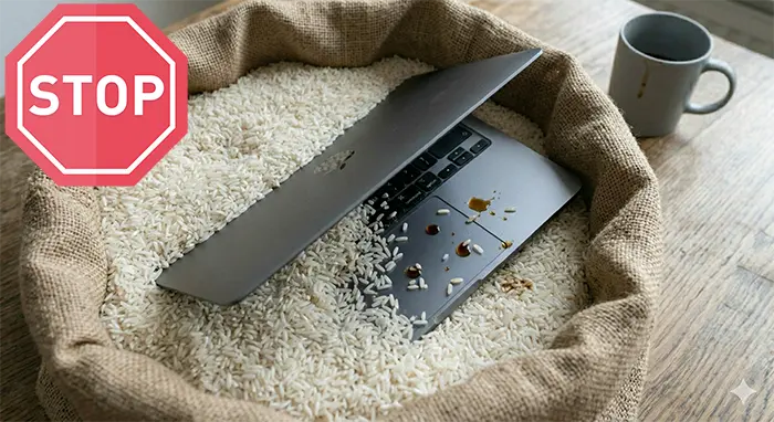 Do Not Put You Laptop Into The Rice After Liquid Damage Its A Myth And Wont Help Spillage Damaged Computer Repairs London