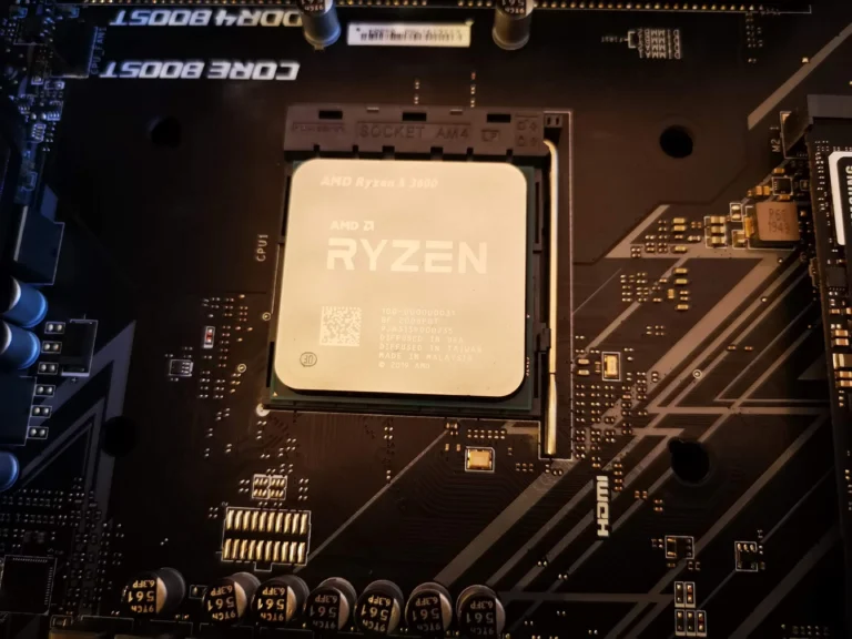 AMD Ryzen processor in its socket with contact surface cleaned