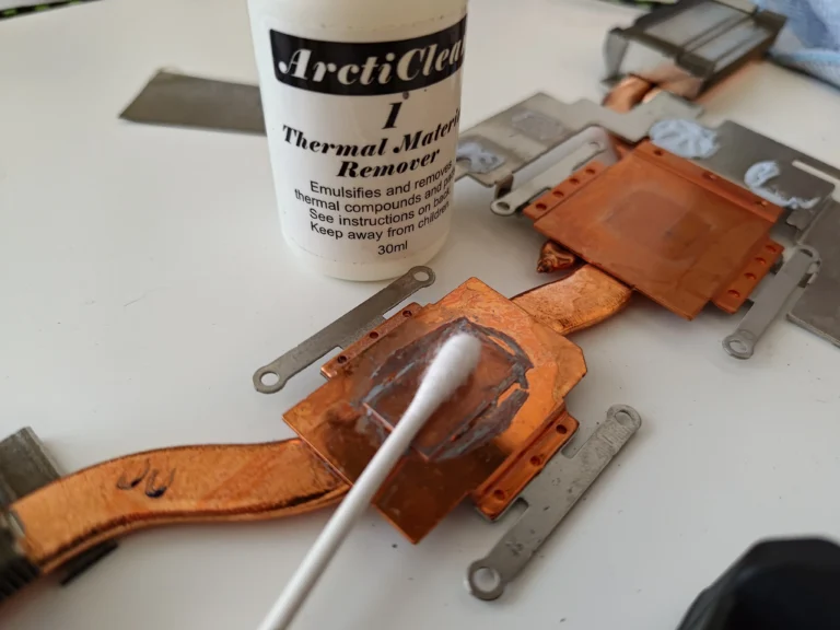 Cleaning old thermal material from detached ASUS FX506LH copper cooler