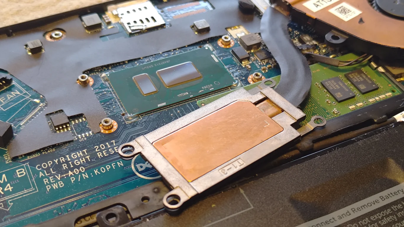 Cleaned Dell Latitude package contact areas and copper cooling plate