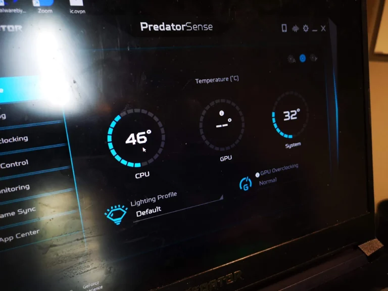 PredatorSense momentary CPU and system temperature display