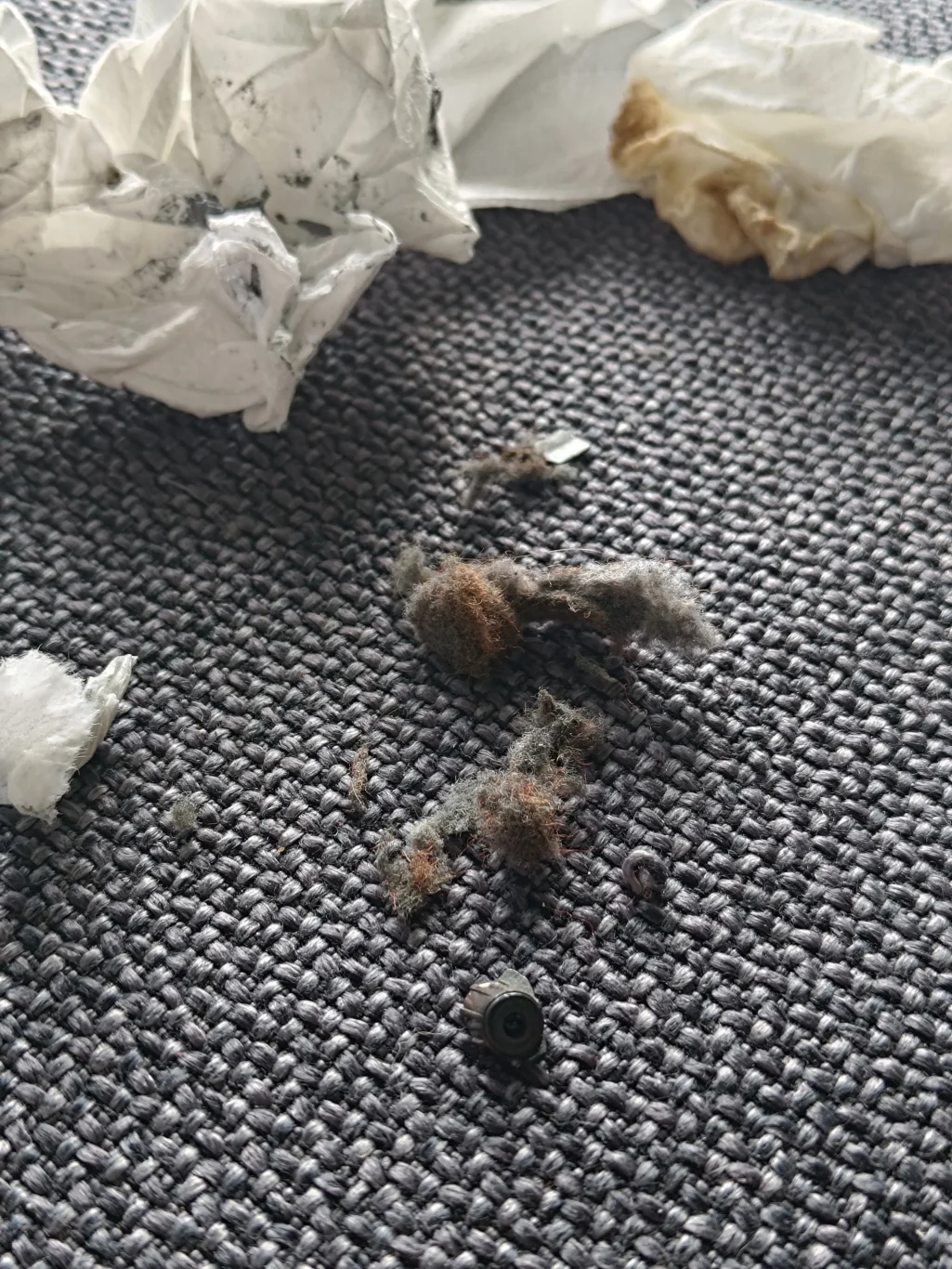 Clumps of fibrous dust collected during Lenovo Legion Y530 cleaning