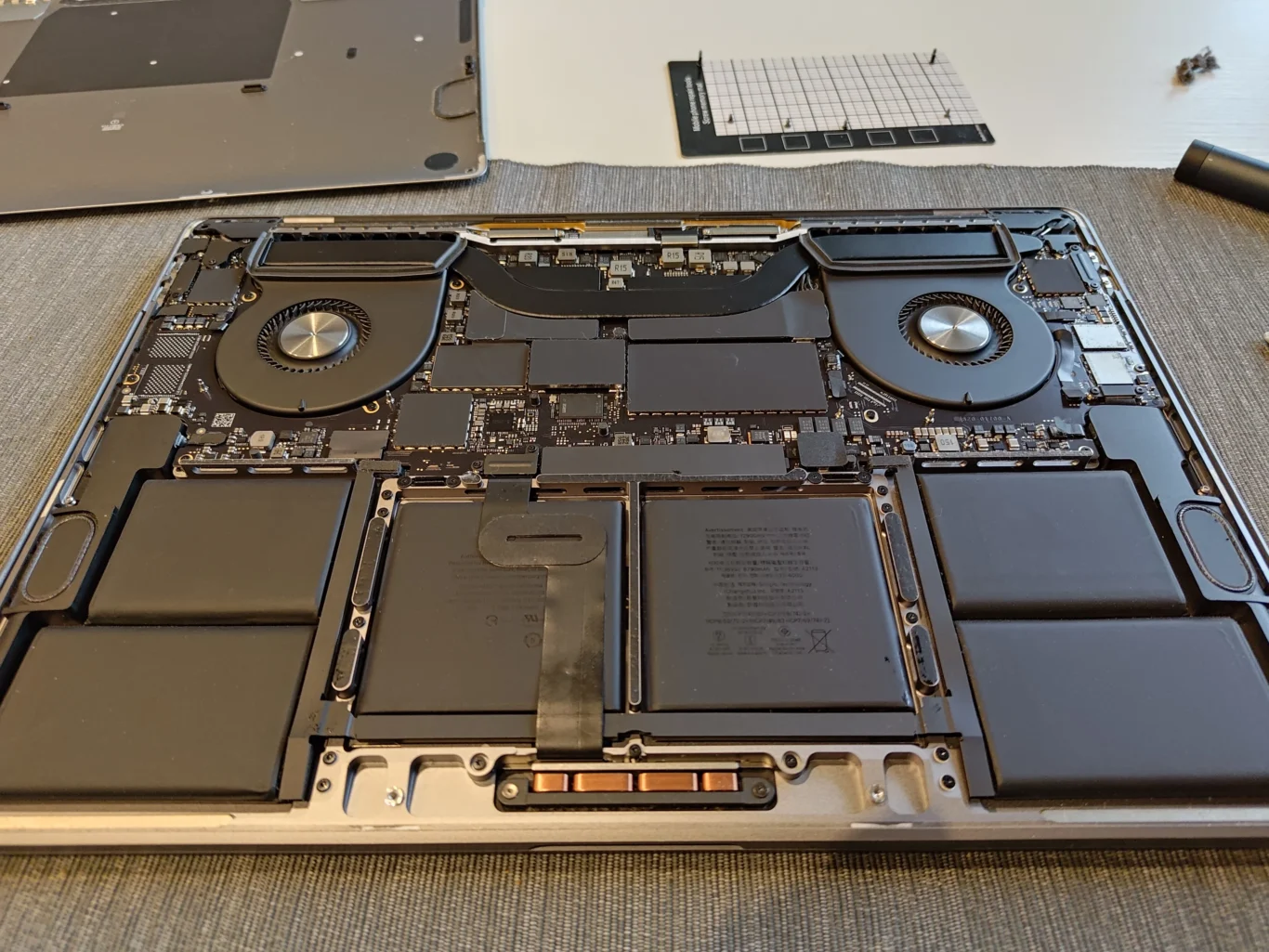 MacBook Pro 16-inch A2141 dual-fan interior after dust cleaning