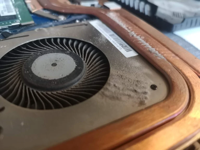 Dust visible on the MSI GF63 fan housing beside the impeller