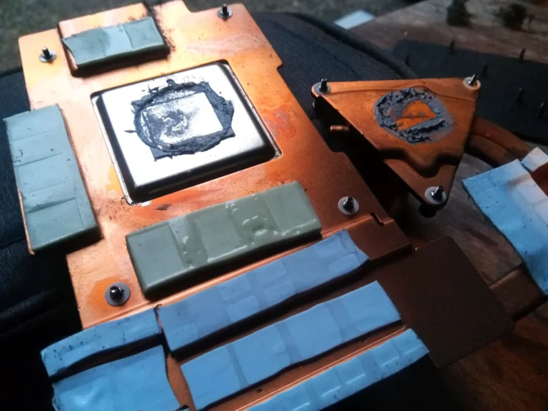 Close detail of old thermal material on Predator 17 X heatsink contact