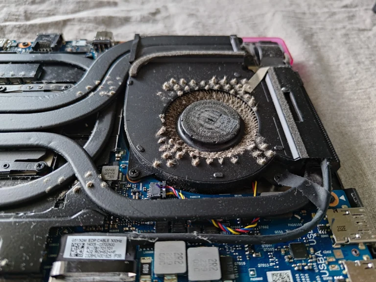Thick pale lint ring around right fan inlet of ROG Strix G513RW-HF052W before cleaning