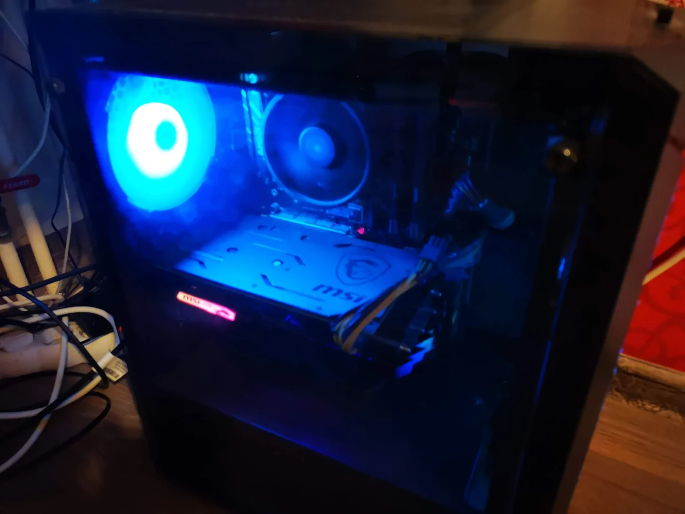 Ryzen gaming desktop with MSI graphics card and CPU cooler reinstalled